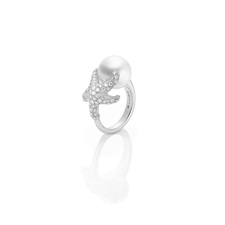 Mikimoto 18K White Gold White South Sea White Diamond 0.99Ct Pearl Ring 
