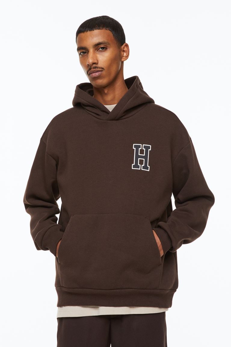 Relaxed Fit Printed Hoodie - Dark brown/H - Men 