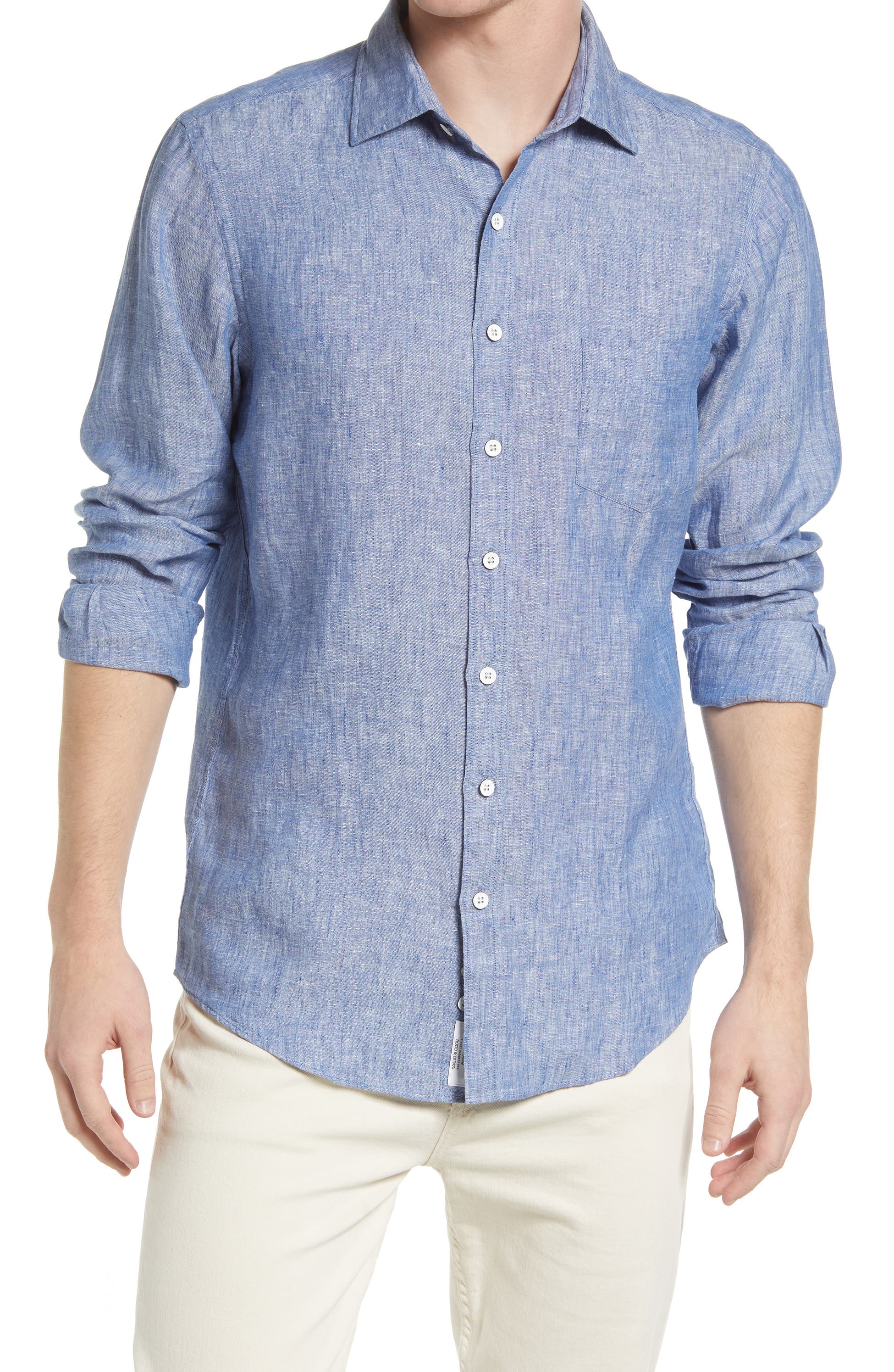 Seaford Linen Button-Up Shirt, Main, color, DENIM