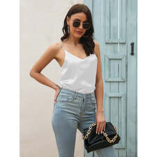 Women's Satin imitation silk V-neck small suspender vest White