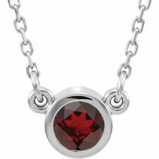 Rhodium-Plated Sterling Silver 4 mm Round Imitation Mozambique Garnet Solitaire 16 Necklace