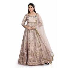 Pastel Peach Anarkali In Georgett With Sequins Work