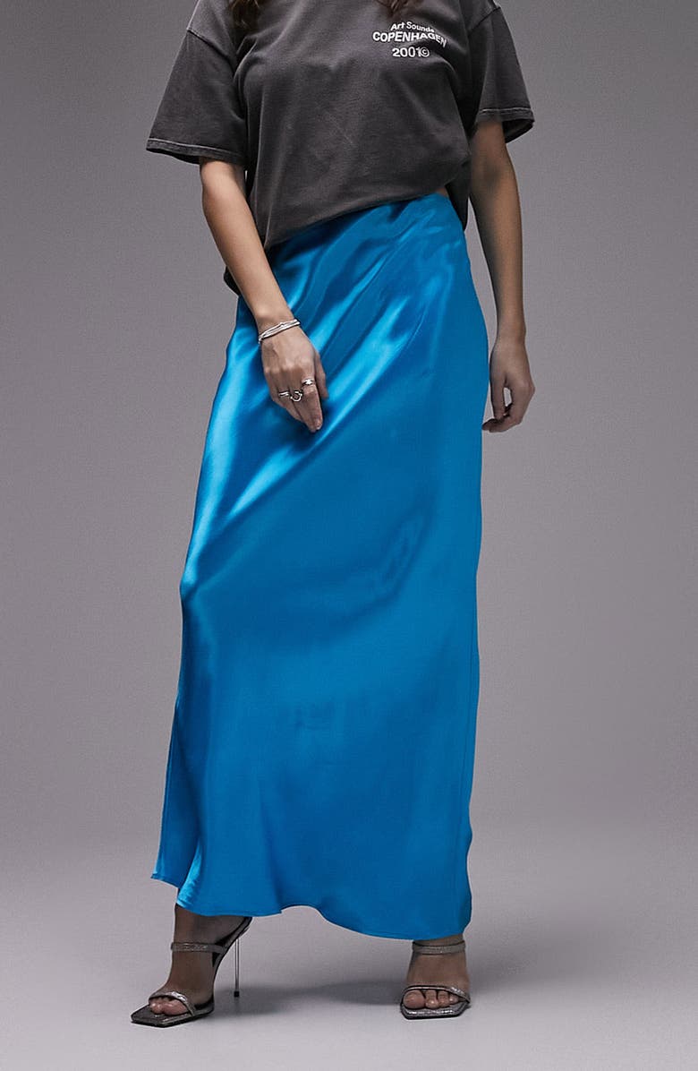 Bias Cut Satin Maxi Skirt, Main, color, LIGHT BLUE