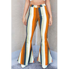 Multicolor Striped Western Jean High Waist Denim Flare Multicolor 98%Cotton+2%Elastane