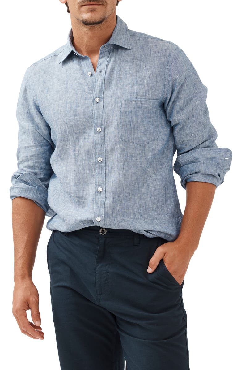 RODD &amp; GUNN Seaford Linen Button-Up Shirt, Main, color, DENIM