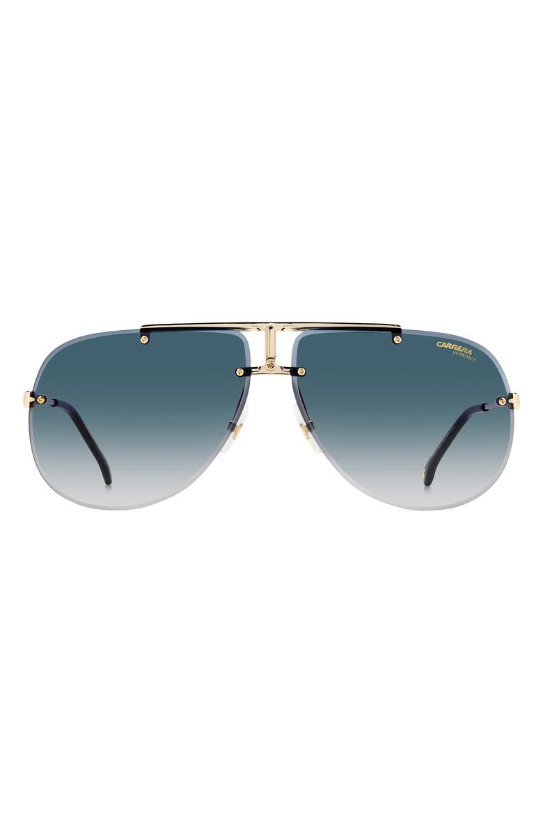 CARRERA EYEWEAR 65mm Oversize Rimless Aviator Sunglasses, Main, color, GOLD BLACK / BLUE SHADED
