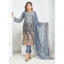 Chiffon Grey Embroidered Trouser Suit
