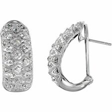 Sterling Silver Cubic Zirconia J-Hoop Omega Earrings