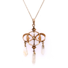 Vintage 14K Diamond Ruby Pearl Necklace