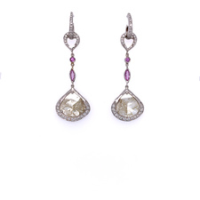 Estate 14k Diamond Pink Sapphire Dangle Earrings