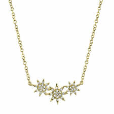 A 14K Yellow Gold Triple Star Station Necklace That Is Pave-Set With Diamonds Weighing .09 Carat Total. G/H, Vs-Si The Necklace Is Stationed To A Cable Link Chain Measuring 18 In Length.
