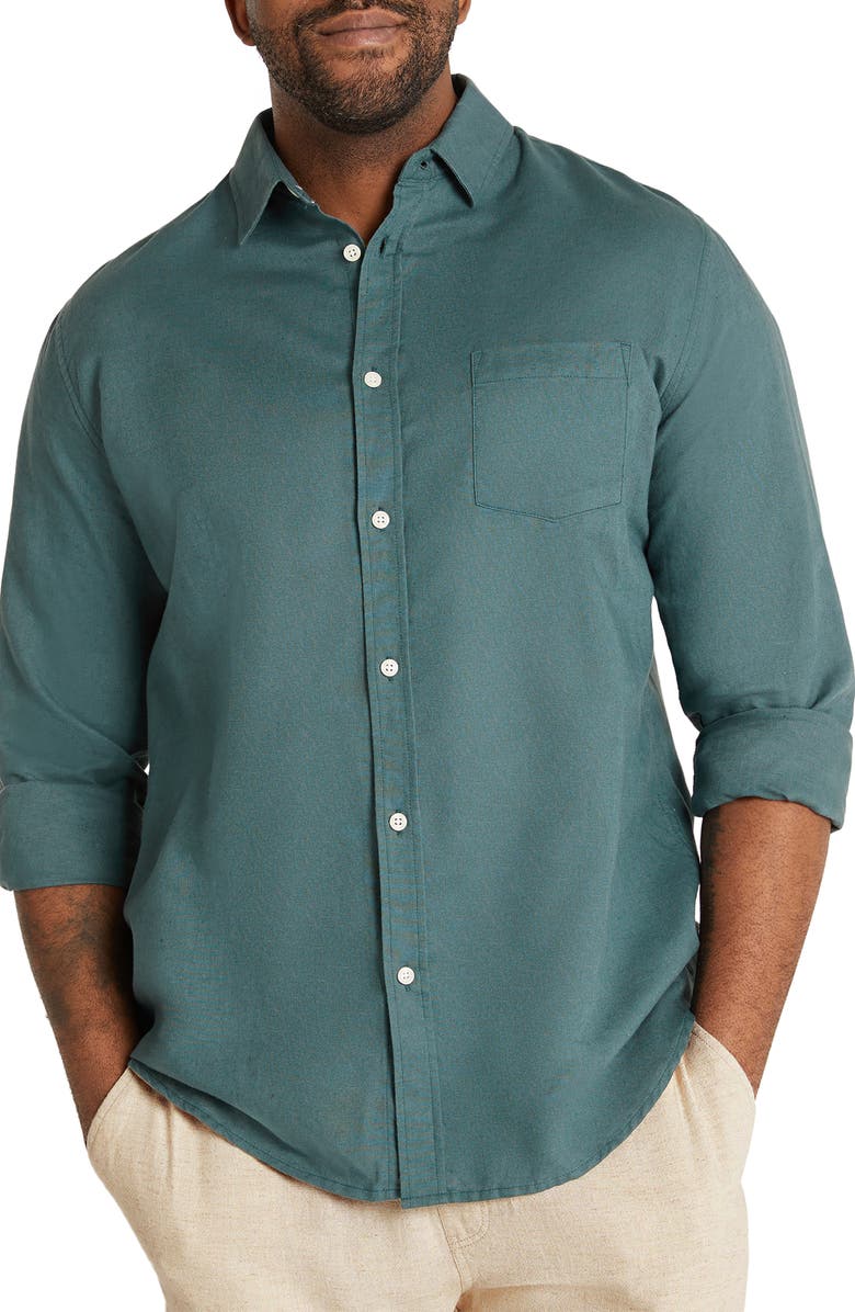 JOHNNY BIGG Anders Linen &amp; Cotton Button-Up Shirt, Main, color, TEAL