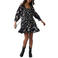FREE PEOPLE Camella Floral Print Minidress, Main, color, BLACK COMBO