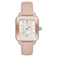 MICHELE Deco Sport Watch Head &amp; Silicone Strap, 34mm x 36mm, Main, color, PINK/ SILVER SUNRAY/ PINK GOLD