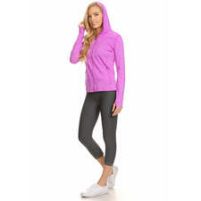 Women's Seamless Athletic Slim Fit Full Zipper Jacket with Hoodie and Thumb Holes - Wear Sierra