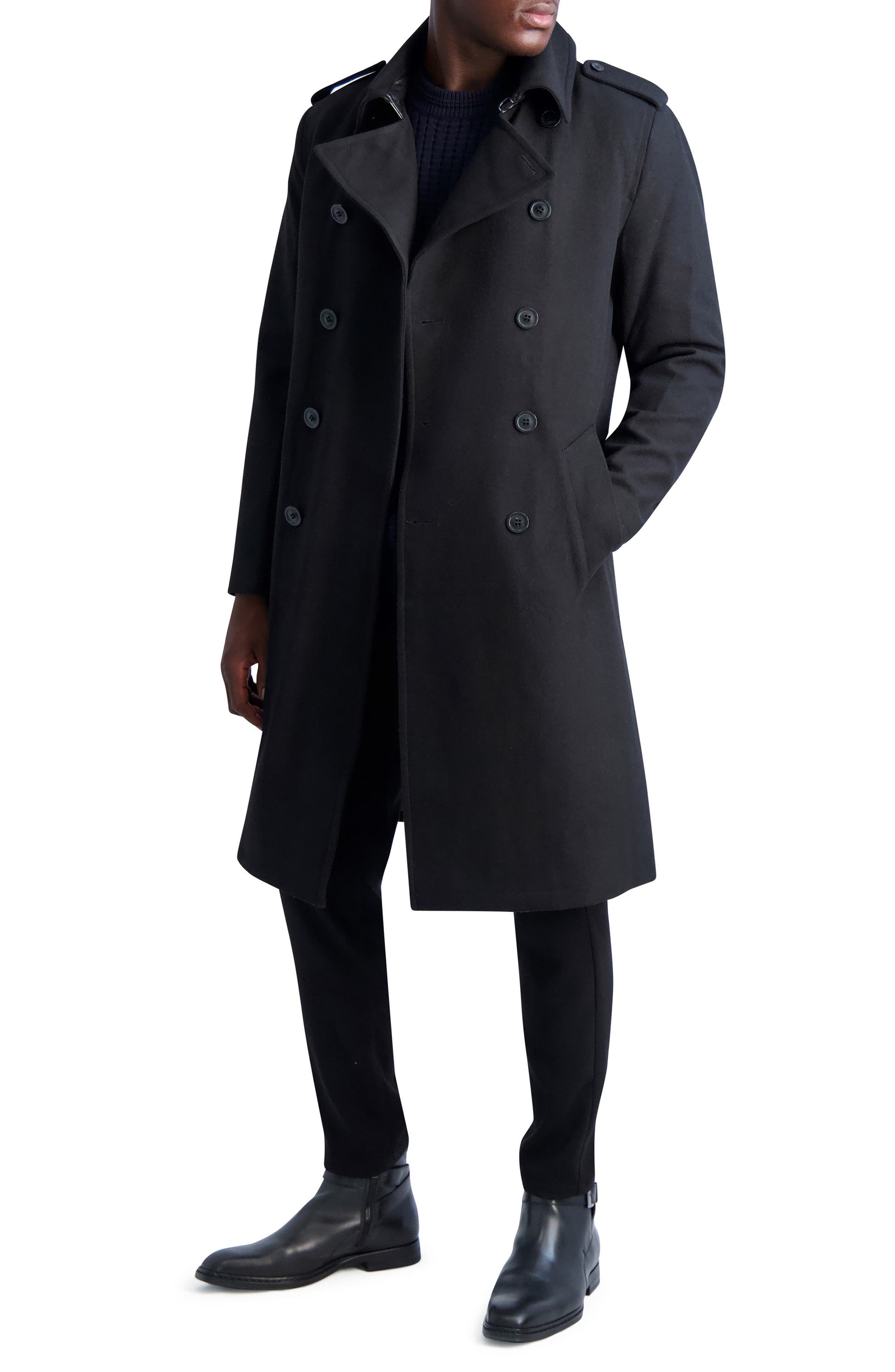 KARL LAGERFELD PARIS Trench Coat, Main, color, BLACK