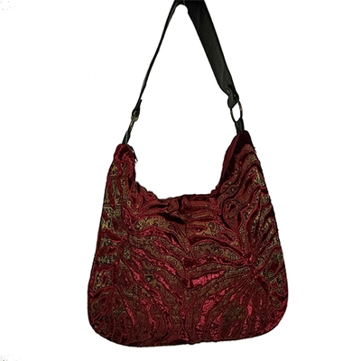 Enchanting Fall - Buy Online Velvet Hobo Bag with Burgundy color & Leather Handles, Women's Hobobags At SignatureThings.com