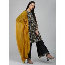 Black Georgette Printed Shift Style Palazzo Suit Set