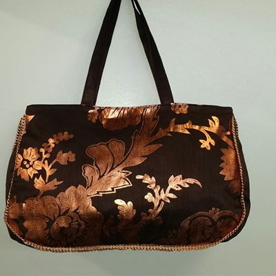 Metalic bloom Fall Bag - Rich Brown Dupion Silk Fabric Bag, Floral Design, Shop Handbags & Shoulder Bags At SignatureThings.com