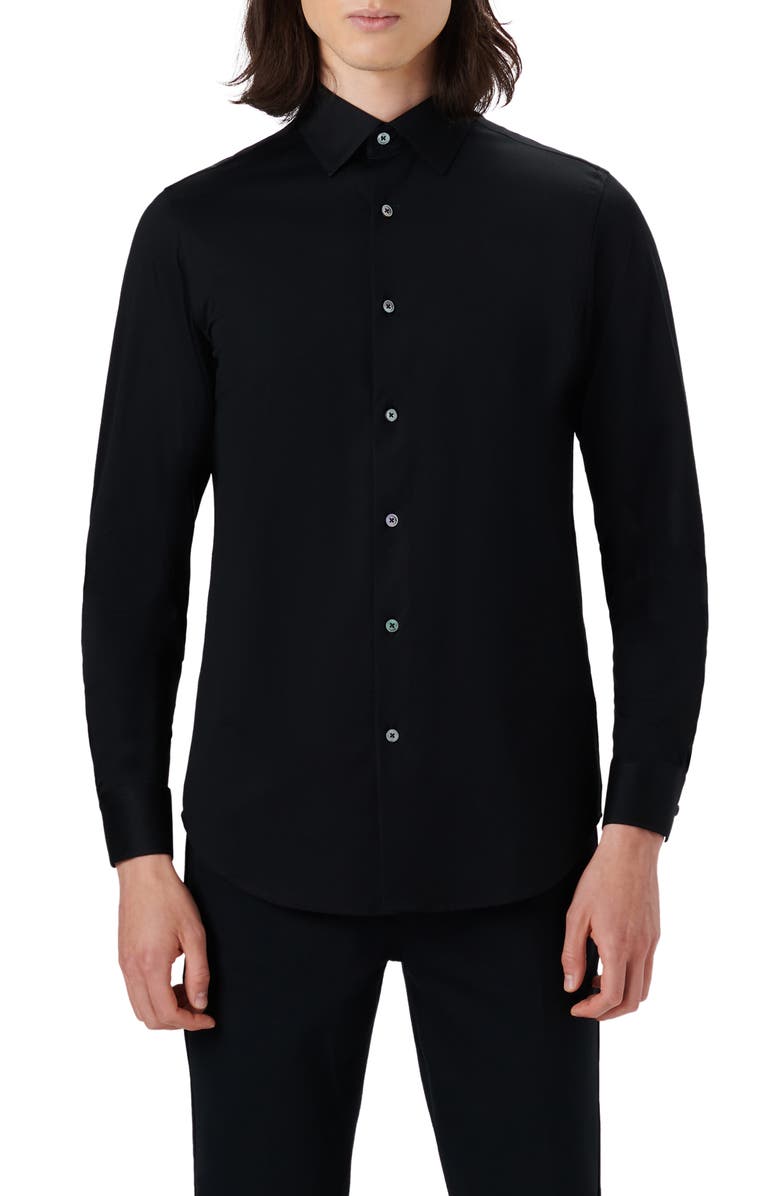 BUGATCHI OoohCotton® Solid Button-Up Shirt, Main, color, BLACK