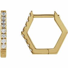 14K Yellow 1/8 CTW Diamond Geometric Hinged Huggie Earrings