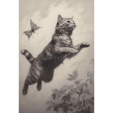 Floral Leaps: A Monochromatic Ballet of Feline Grace - NFT Showroom