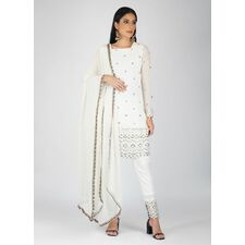  White Georgette Shift Style Suit Set