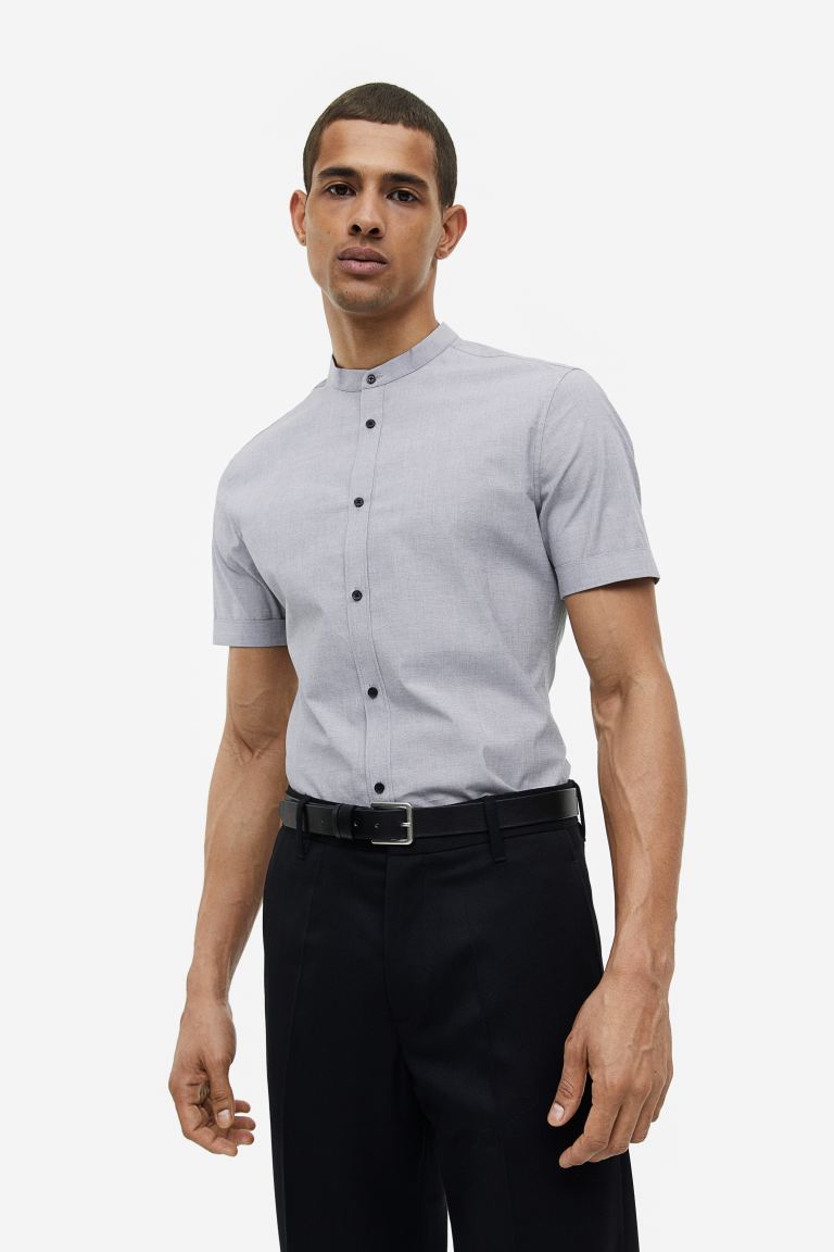 Muscle Fit Cotton Shirt - Light gray - Men 