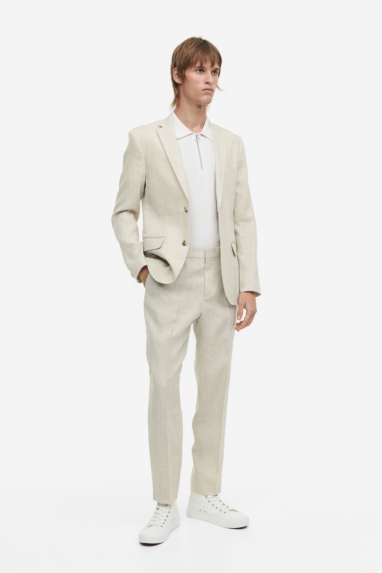 Slim Fit Linen Suit Pants - Light beige melange - Men | H&amp;M US