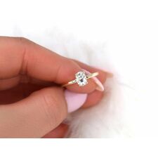1ct Dakota 7x5mm 14kt Gold Moissanite 4 Prong Dainty Minimalist Oval Solitaire Engagement Ring, Rosados Box