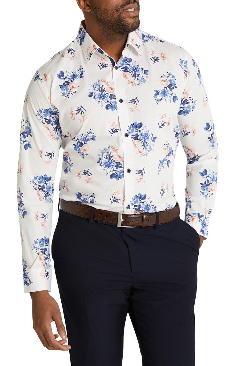 Johnny Bigg William Regular Fit Floral Stretch Cotton Button-Up Shirt, Main, color, WHITE/ PINK/ BLUE