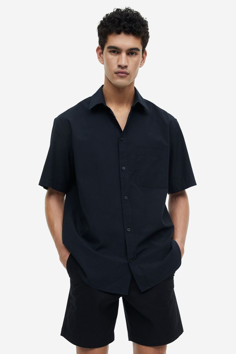 Regular Fit Short-sleeved Shirt - Black - Men 