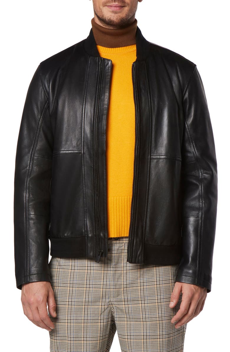 ANDREW MARC Macneil Leather Bomber Jacket, Main, color, BLACK