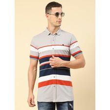 Monte Carlo Men Grey Stripe Knitted Shirt
