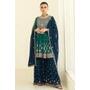 Teal Green &amp; Prussian Blue Georgette Embroidered Peplum Kurta With Sharara