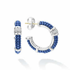 LAGOS Blue Caviar Ceramic &amp; Diamond Hoop Earrings