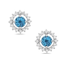 White Gold Blue Topaz and 1/3ctw Diamond Halo Stud Earrings