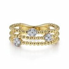 Gabriel Fashion 14K Yellow Gold Bujukan Diamond Cluster Stations Easy Stackable Ring