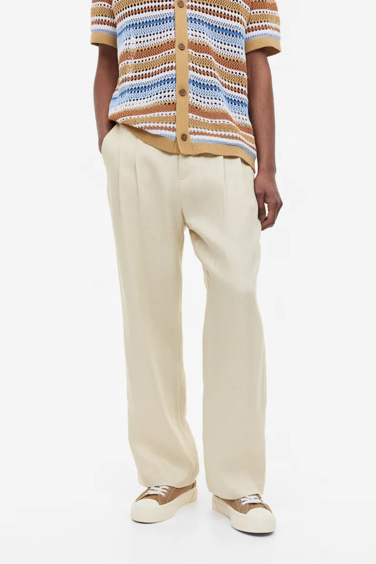Loose Fit Linen Pants - Light beige - Men | H&amp;M US 3