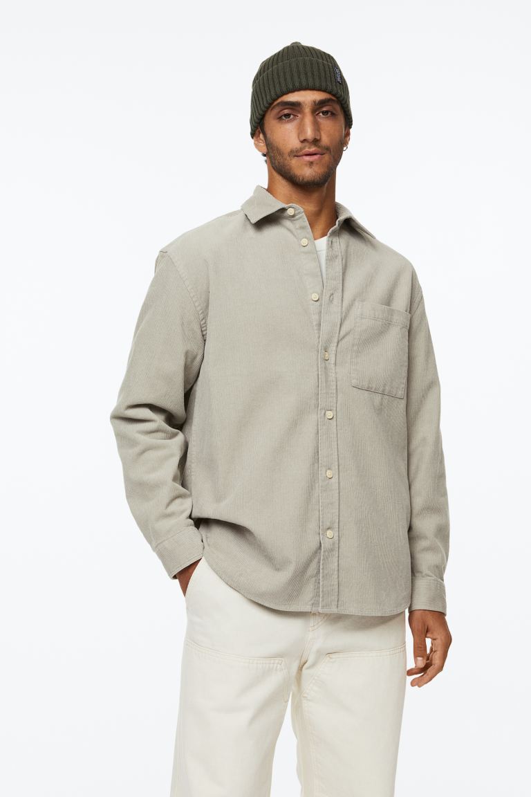 Relaxed Fit Corduroy Shirt - Light taupe - Men 