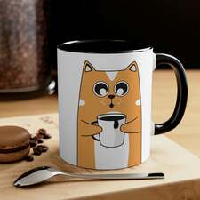 Best Coffee Mugs - Cat and His Morning Coffee, Two-Tone Coffee Mug, 11oz