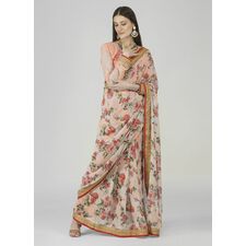 Peach Floral Printed Georgette Saree