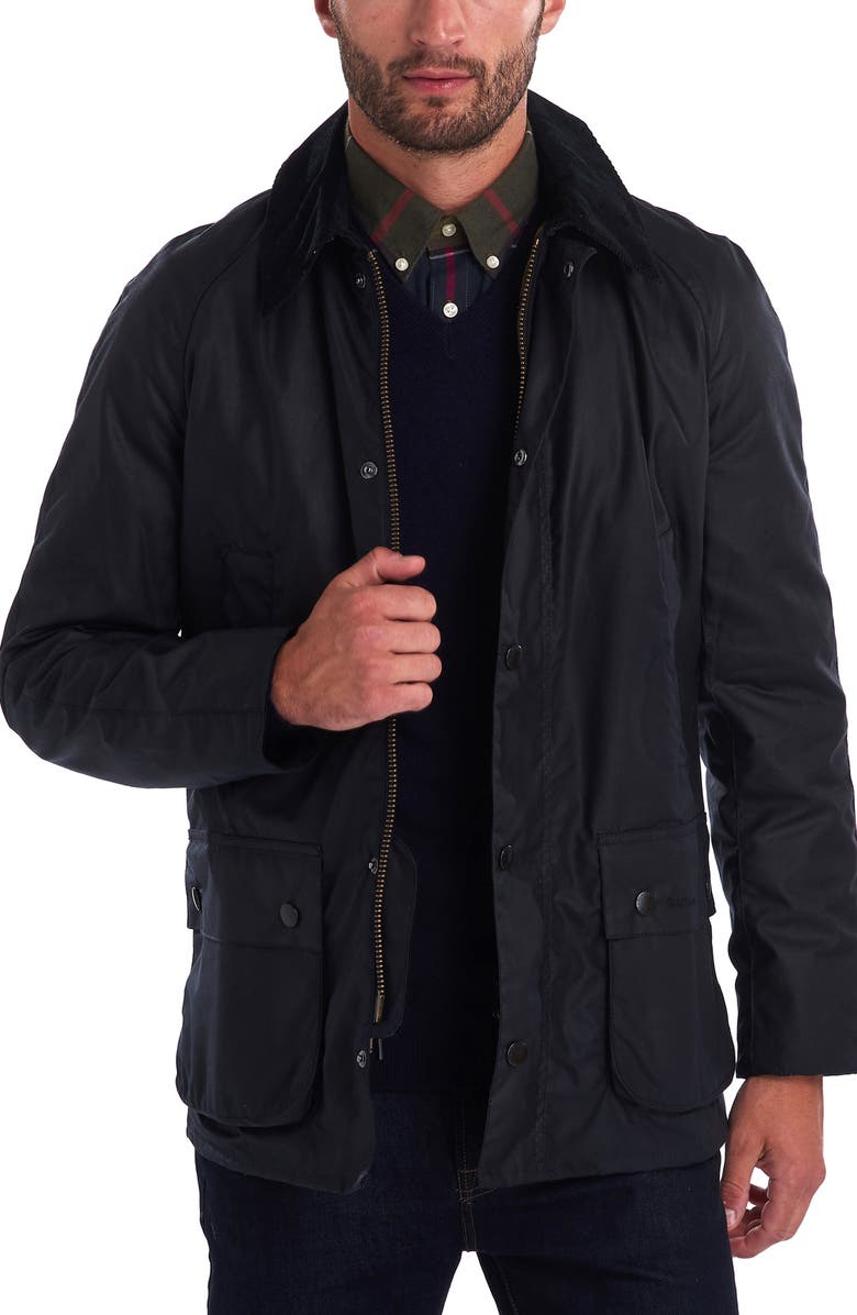 BARBOUR Ashby Waxed Cotton Jacket, Main, color, NAVY