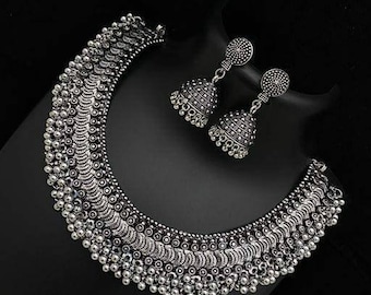Oxidized Ghungroo Choker Se...
