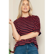 Acting Pro | Stripe Short Ruched Sleeve Top