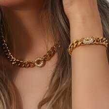 Cuban Chain with Chunky Pave Crystal Donut Necklace &amp; Bracelet