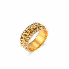 Luxury Zircon Gold Twist Braid Stainless Steel Rings For Woman