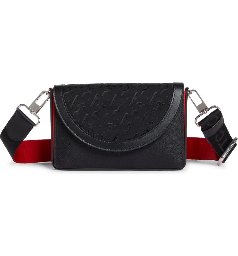 Christian Louboutin Explorafunk Jacquard &amp; Leather Wallet on a Strap, Main, color, BLACK/ BLACK/ BLACK