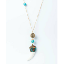 Gioconda Tintoretto Necklace In Turquoise With A Black Fireball Featuring A White Fang Charm