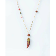 Gioconda Tintoretto Necklace Red Crystals And Jasper With A Fang Charm
